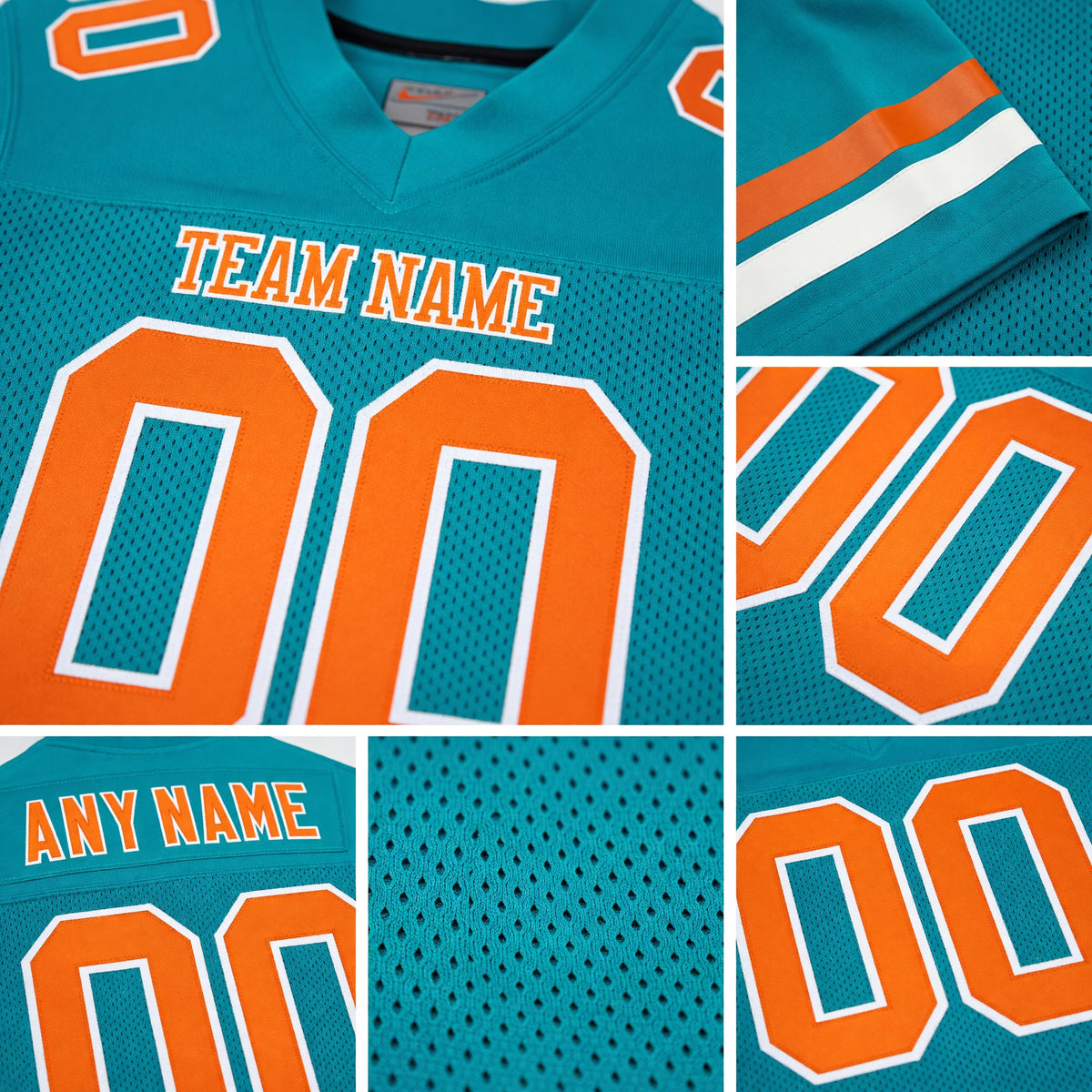 Custom Aqua Texas Orange-White Mesh Authentic Football Jersey detail