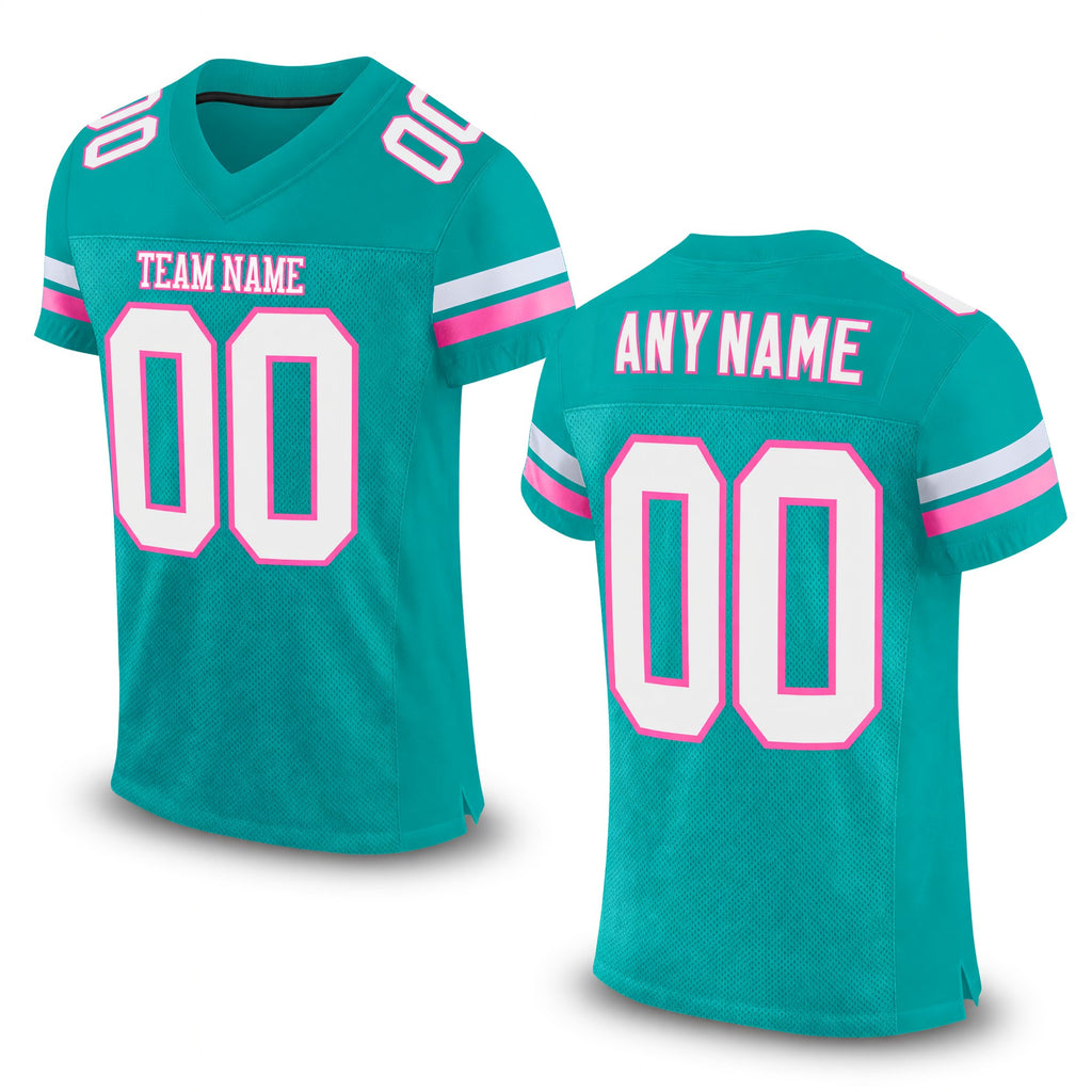 Custom Aqua White-Pink Mesh Authentic Football Jersey