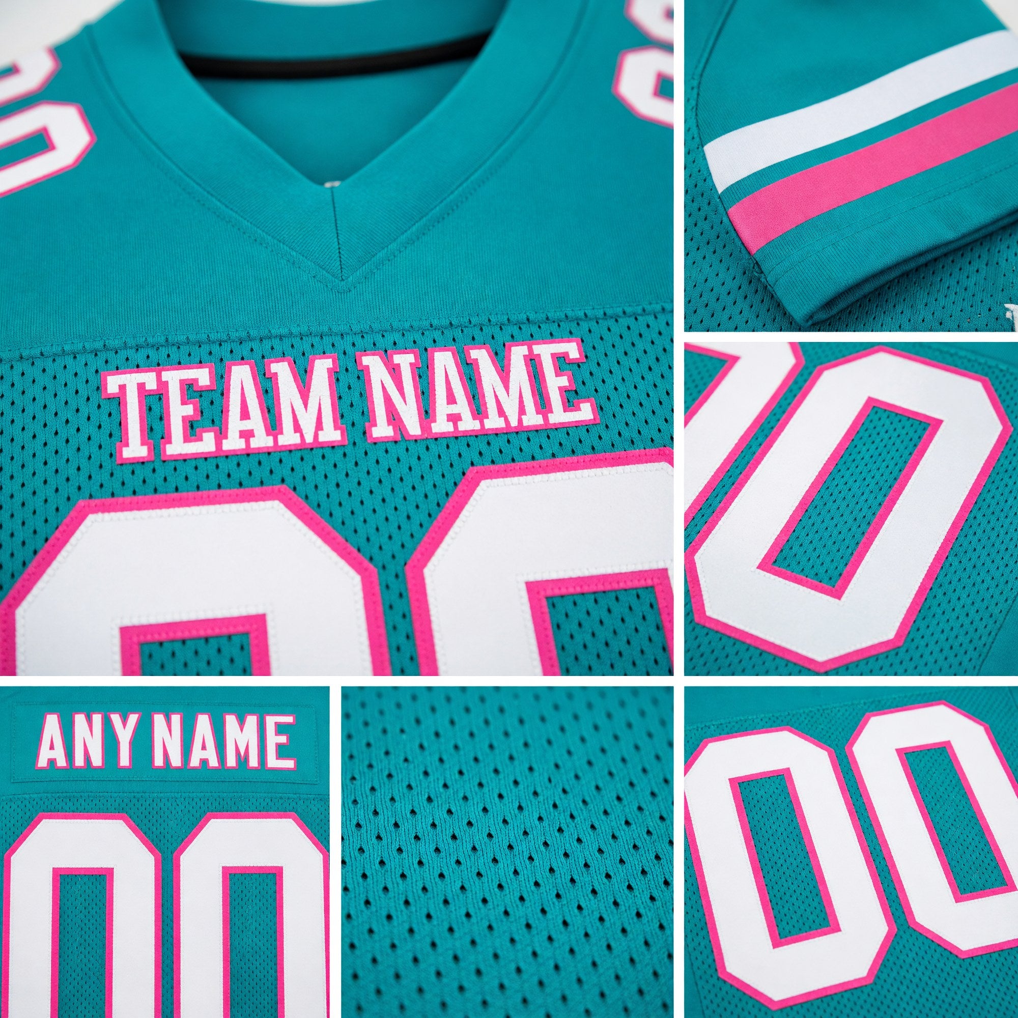 Custom Aqua White-Pink Mesh Authentic Football Jersey detail