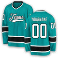Custom Aqua White-Black Hockey Jersey