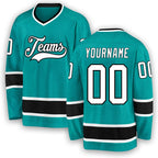 Custom Aqua White-Black Hockey Jersey