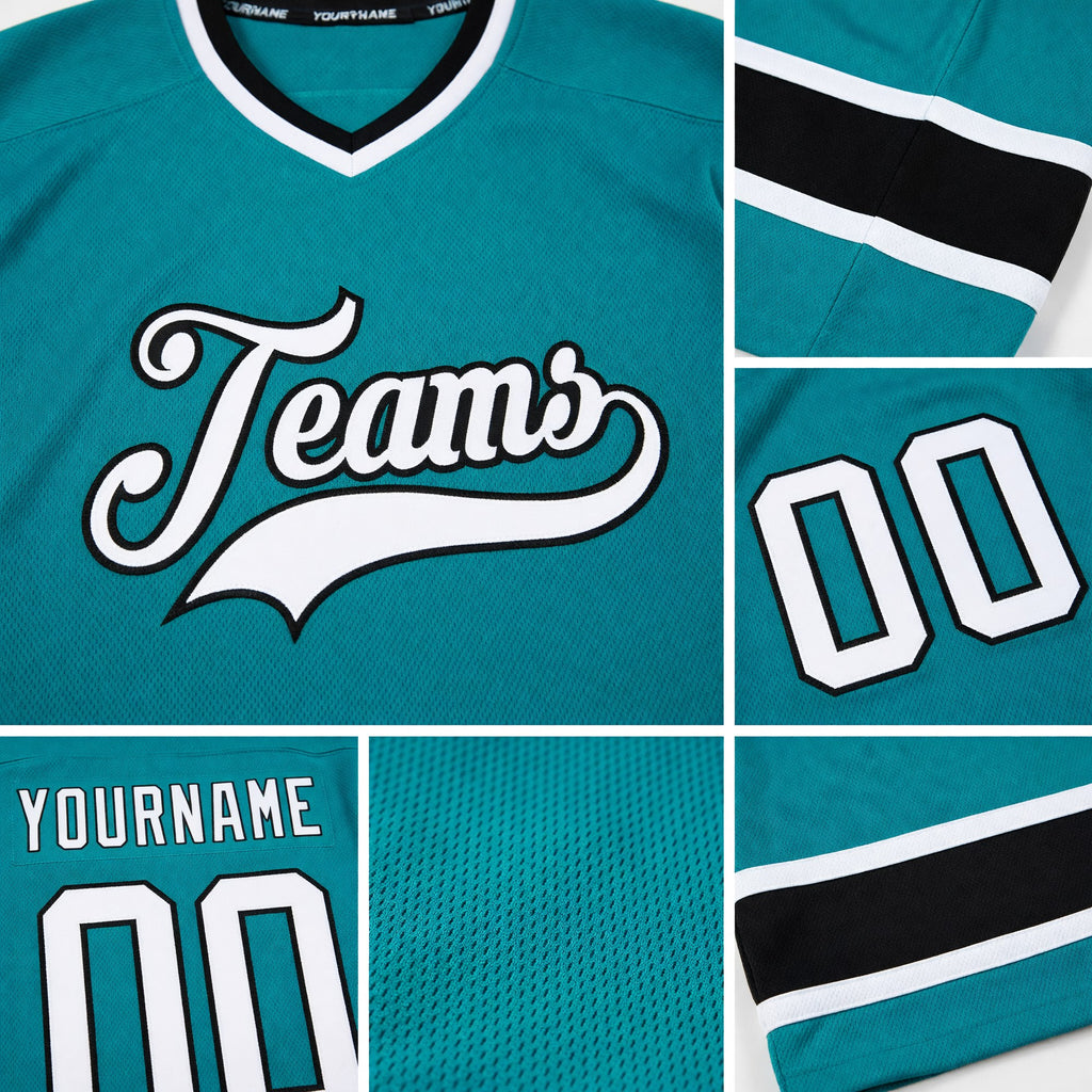 Custom Aqua White-Black Hockey Jersey detail