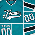 Custom Aqua White-Black Hockey Jersey detail