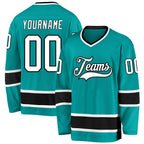 Custom Aqua White-Black Hockey Jersey photo 1