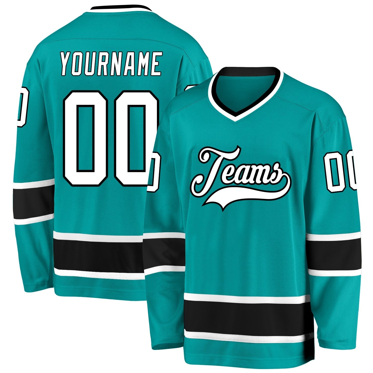 Custom Aqua White-Black Hockey Jersey photo 1
