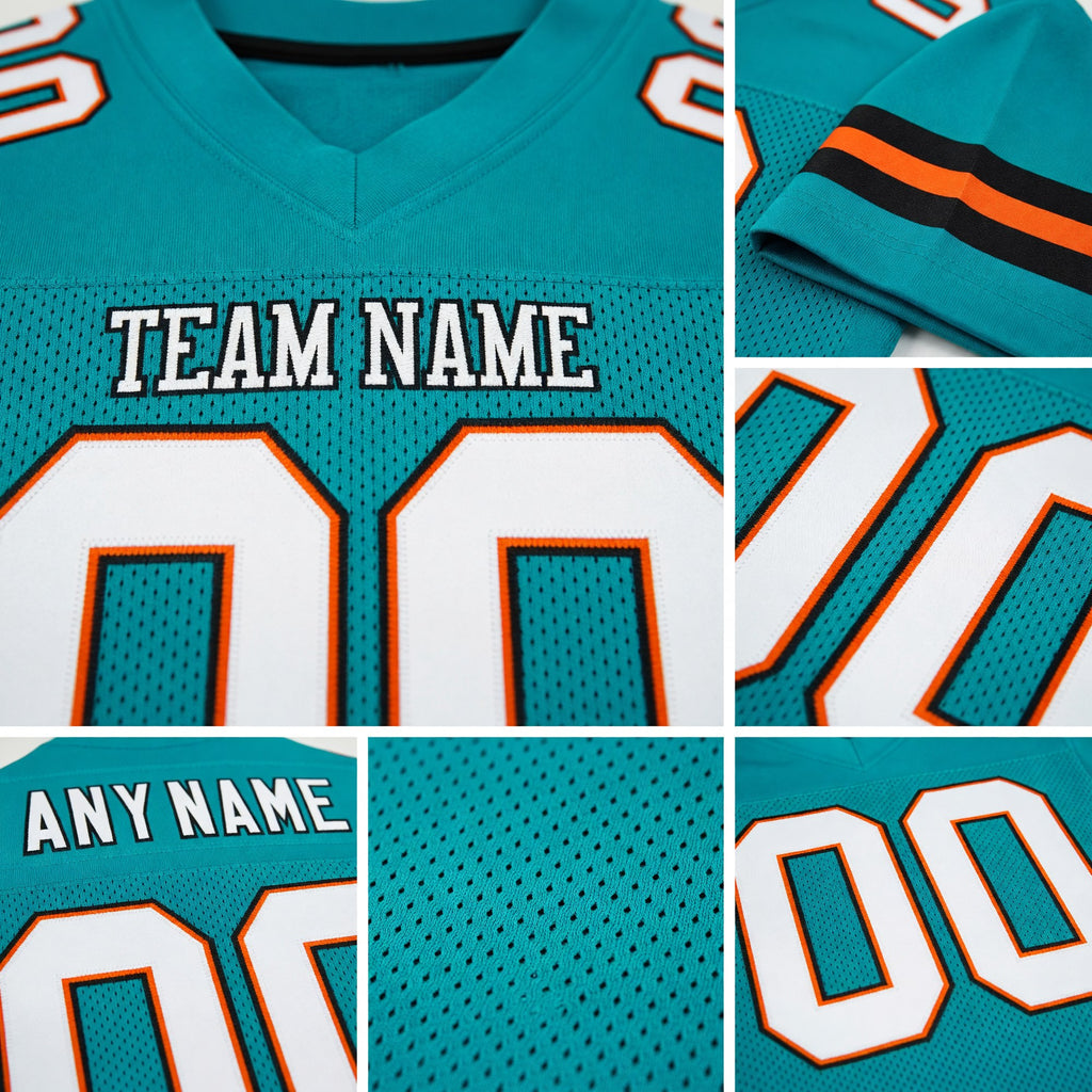 Custom Aqua White-Orange Mesh Authentic Football Jersey detail