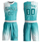 Custom Aqua Aqua-White Round Neck Sublimation Basketball Uniform Jersey