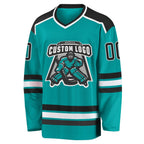 Custom Aqua Black-White Hockey Jersey photo 2
