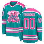 Custom Aqua Pink-White Hockey Jersey