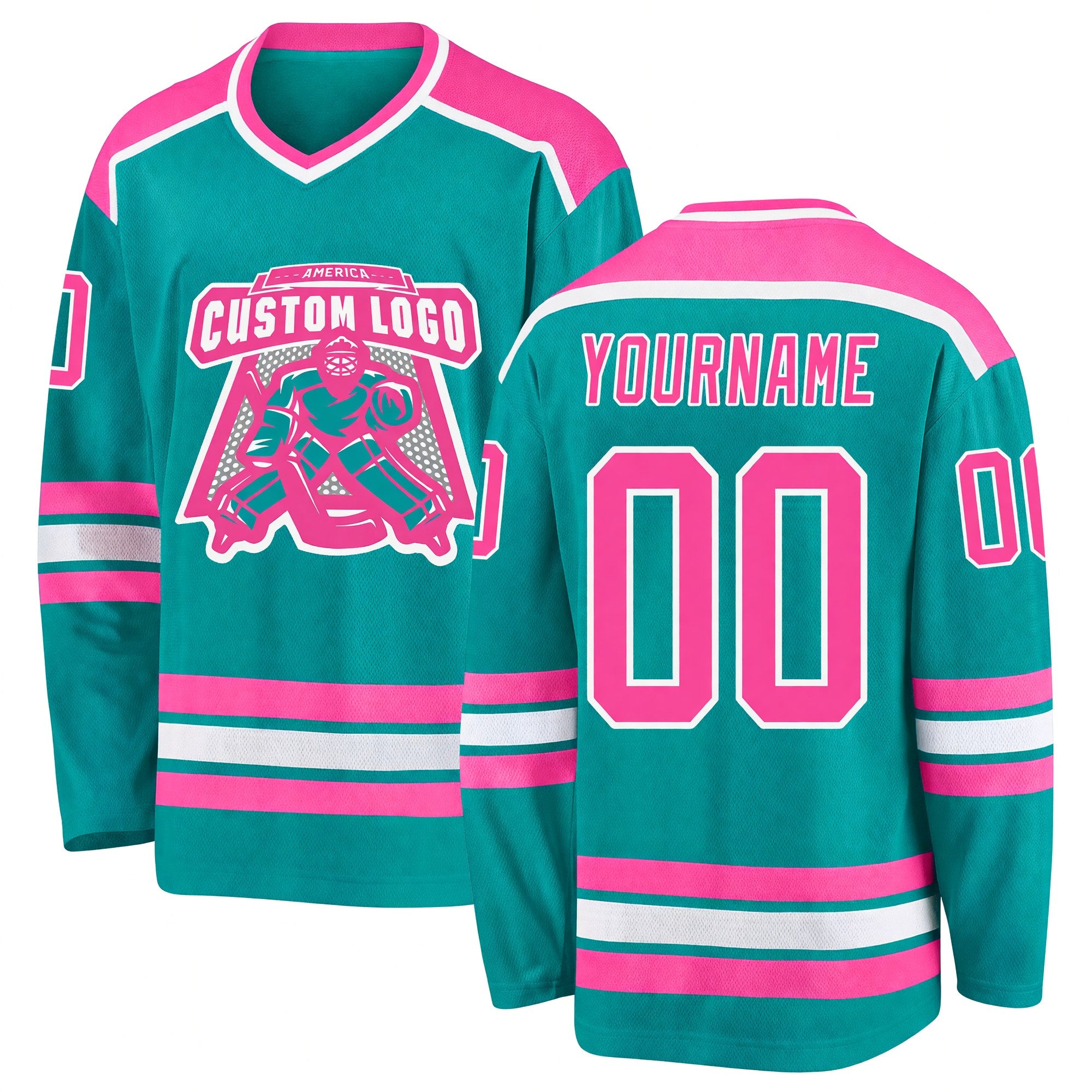 Custom Aqua Pink-White Hockey Jersey