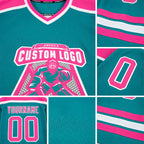 Custom Aqua Pink-White Hockey Jersey detail