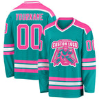Custom Aqua Pink-White Hockey Jersey photo 1