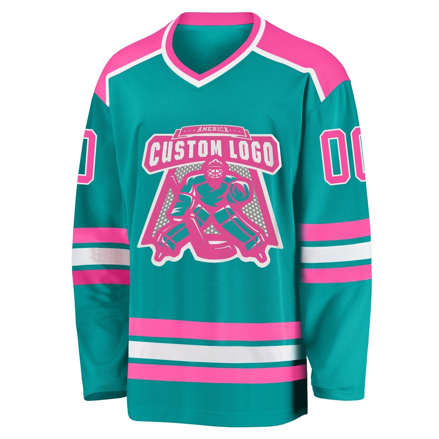 Custom Aqua Pink-White Hockey Jersey photo 2