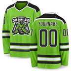 Custom Neon Green Black-White Hockey Jersey
