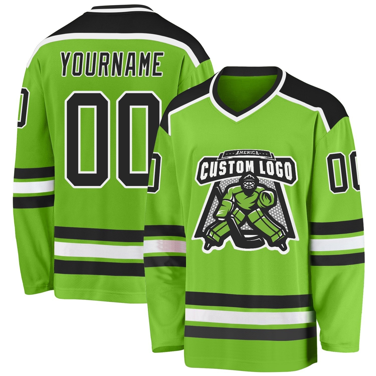 Custom Neon Green Black-White Hockey Jersey photo 1