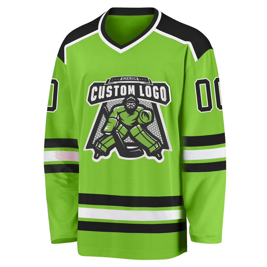 Custom Neon Green Black-White Hockey Jersey photo 2