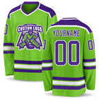 Custom Neon Green Purple-White Hockey Jersey