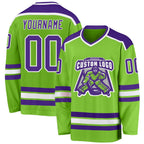 Custom Neon Green Purple-White Hockey Jersey photo 1