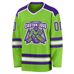 Custom Neon Green Purple-White Hockey Jersey photo 2