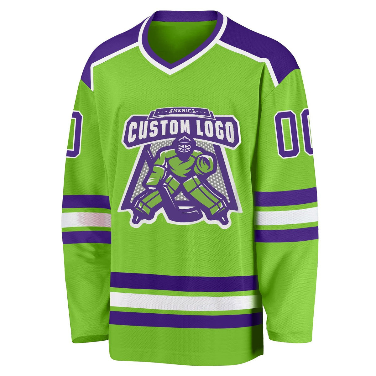 Custom Neon Green Purple-White Hockey Jersey photo 2