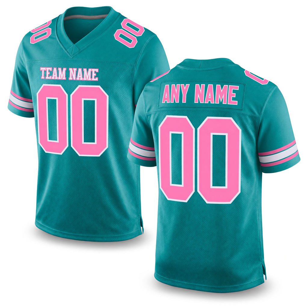 Custom Aqua Pink-White Mesh Authentic Football Jersey