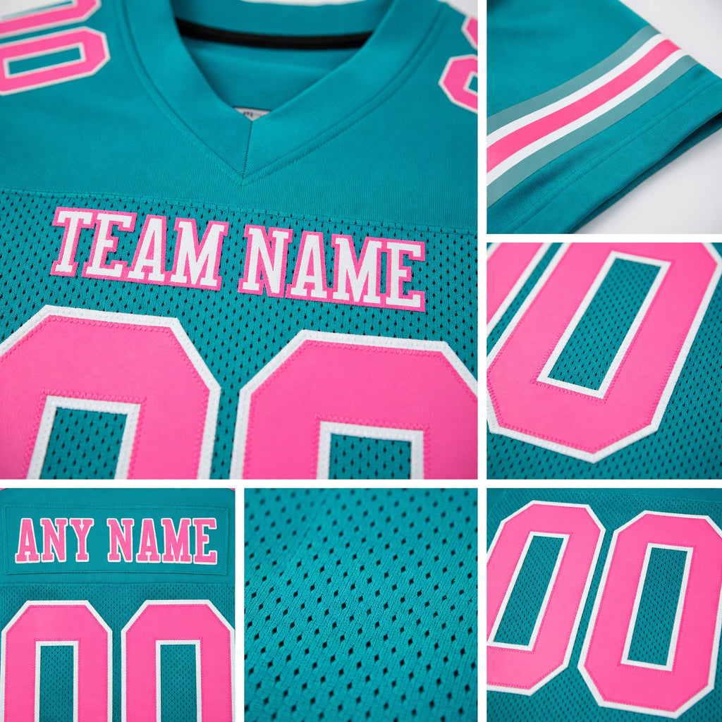 Custom Aqua Pink-White Mesh Authentic Football Jersey detail