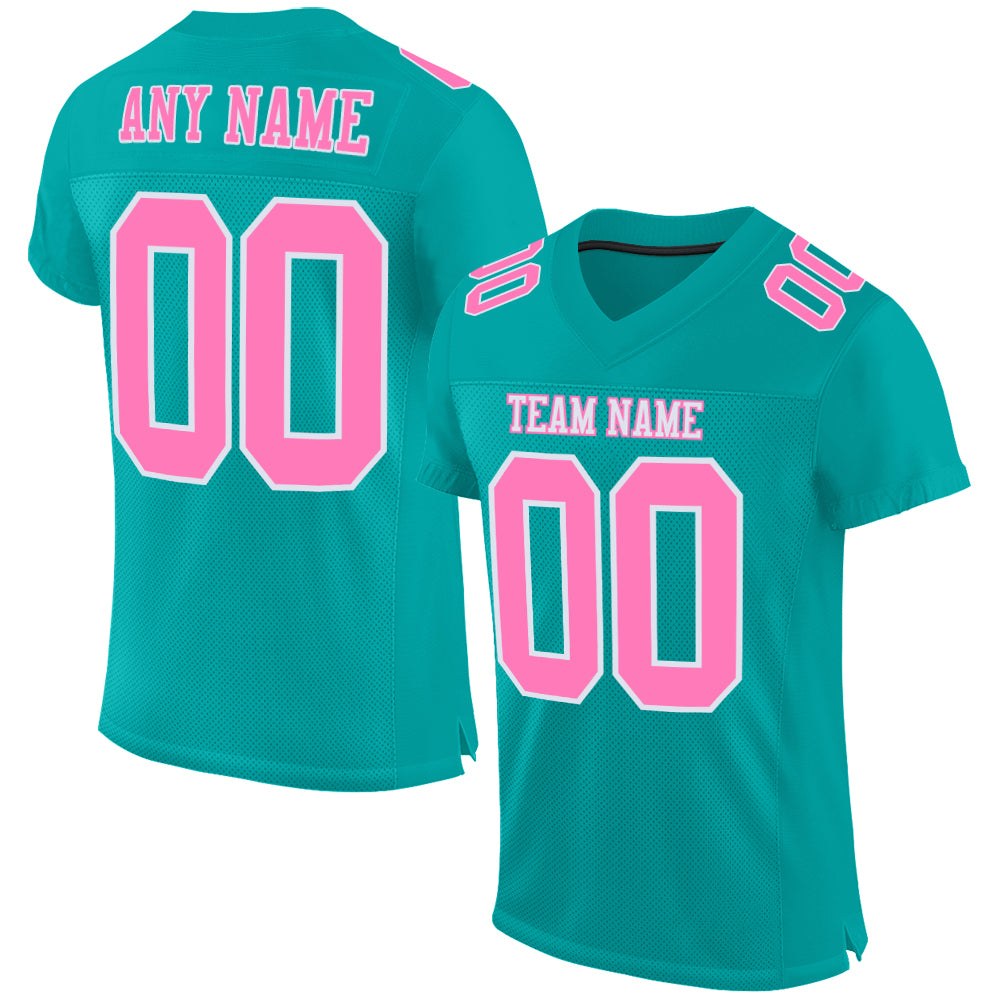 build white aqua football pink jersey authentic mesh aqua0141