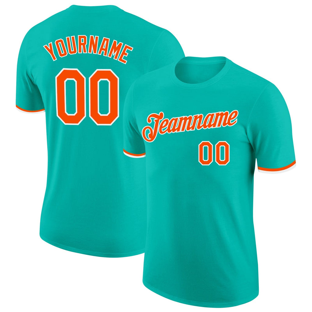 Custom Aqua Orange-White Performance T-Shirt photo 1