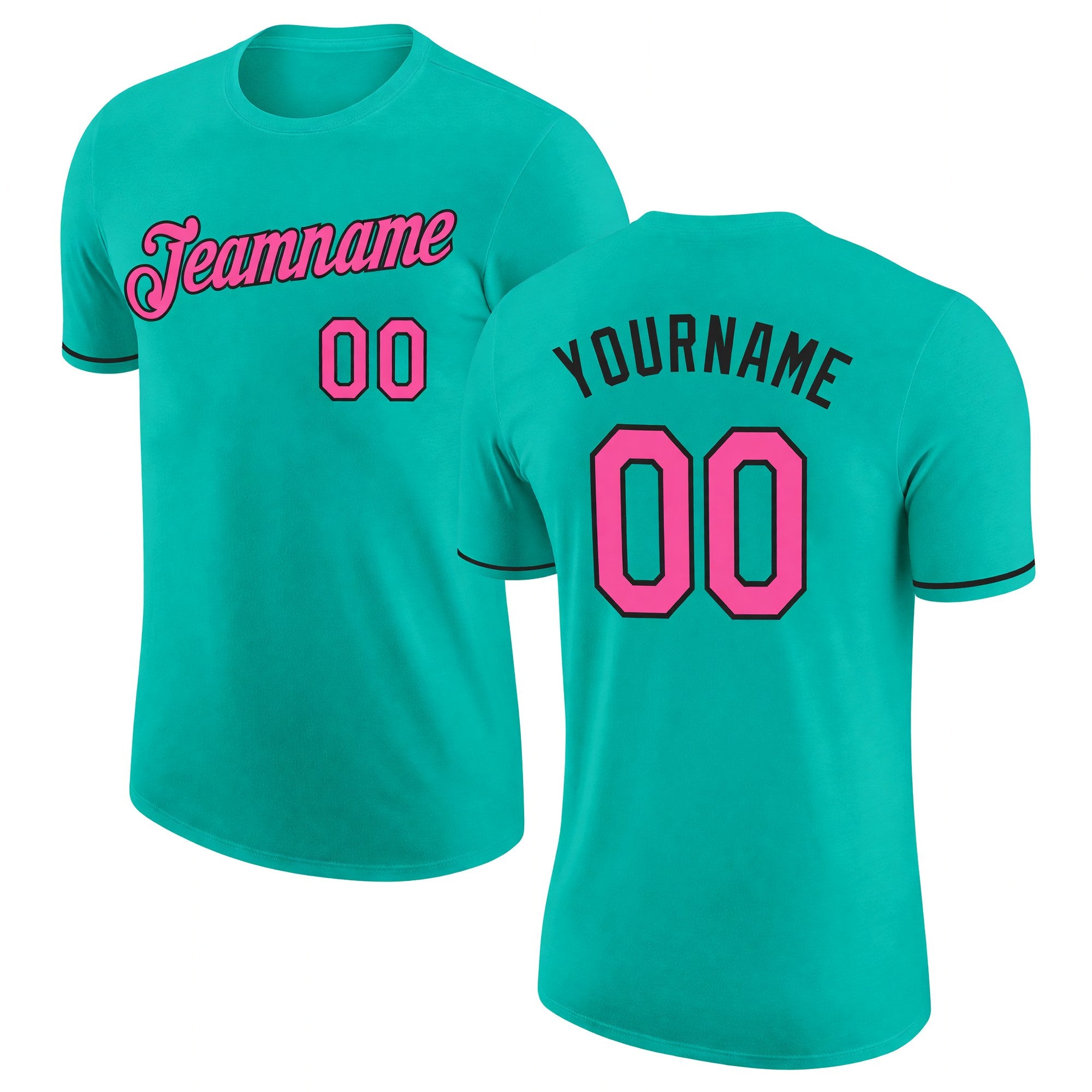 Custom Aqua Pink-Black Performance T-Shirt