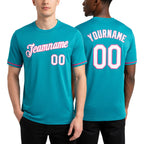 Custom Aqua White-Pink Performance T-Shirt worn front and back
