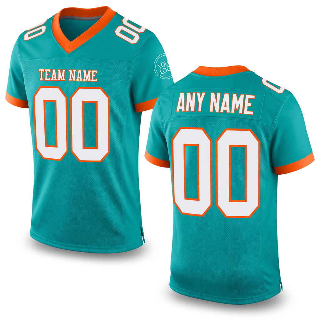 Custom Aqua White-Orange Mesh Authentic Football Jersey