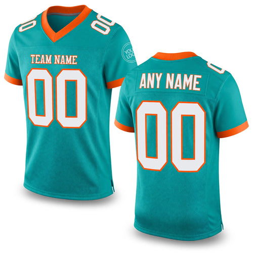Custom Aqua White-Orange Mesh Authentic Football Jersey