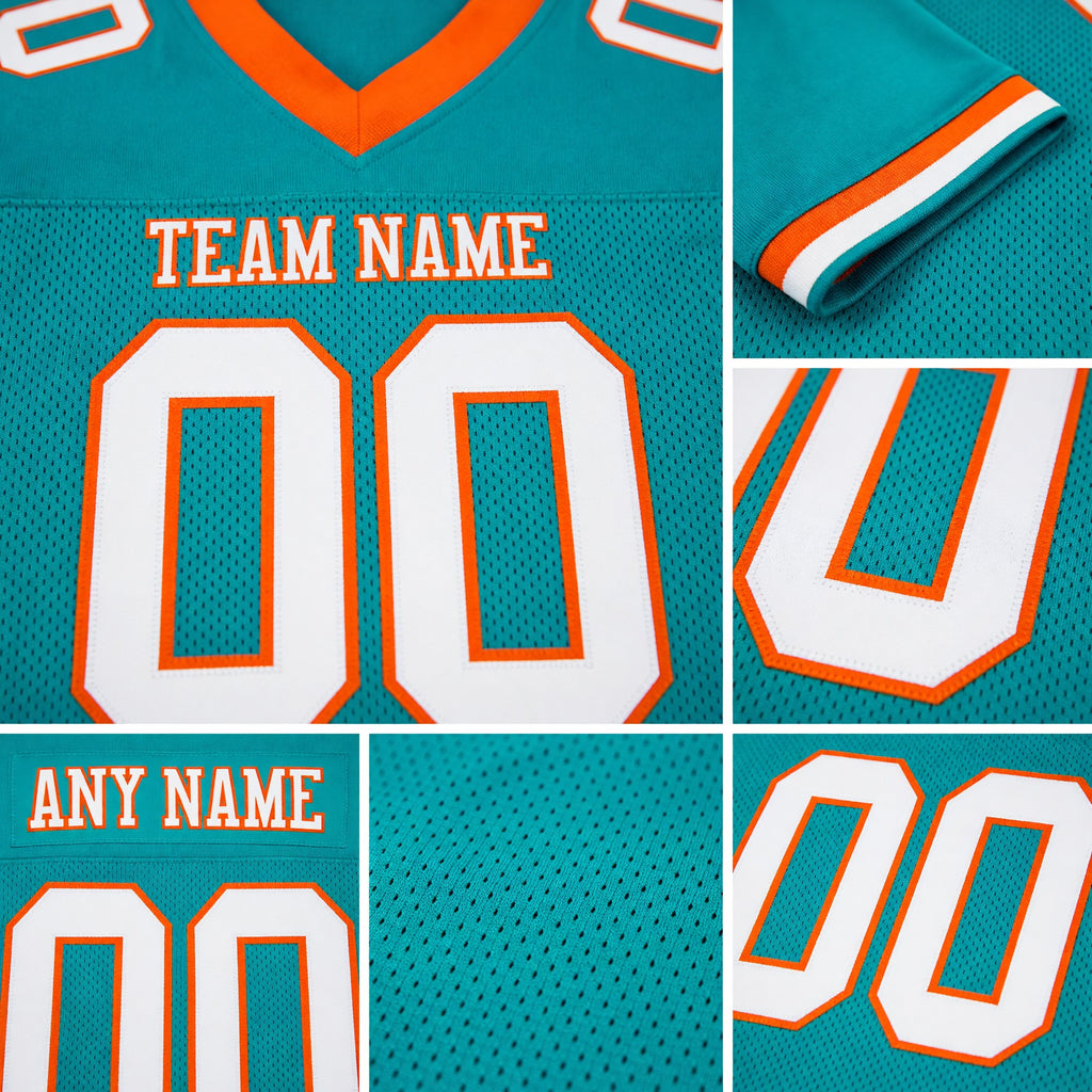 Custom Aqua White-Orange Mesh Authentic Football Jersey detail