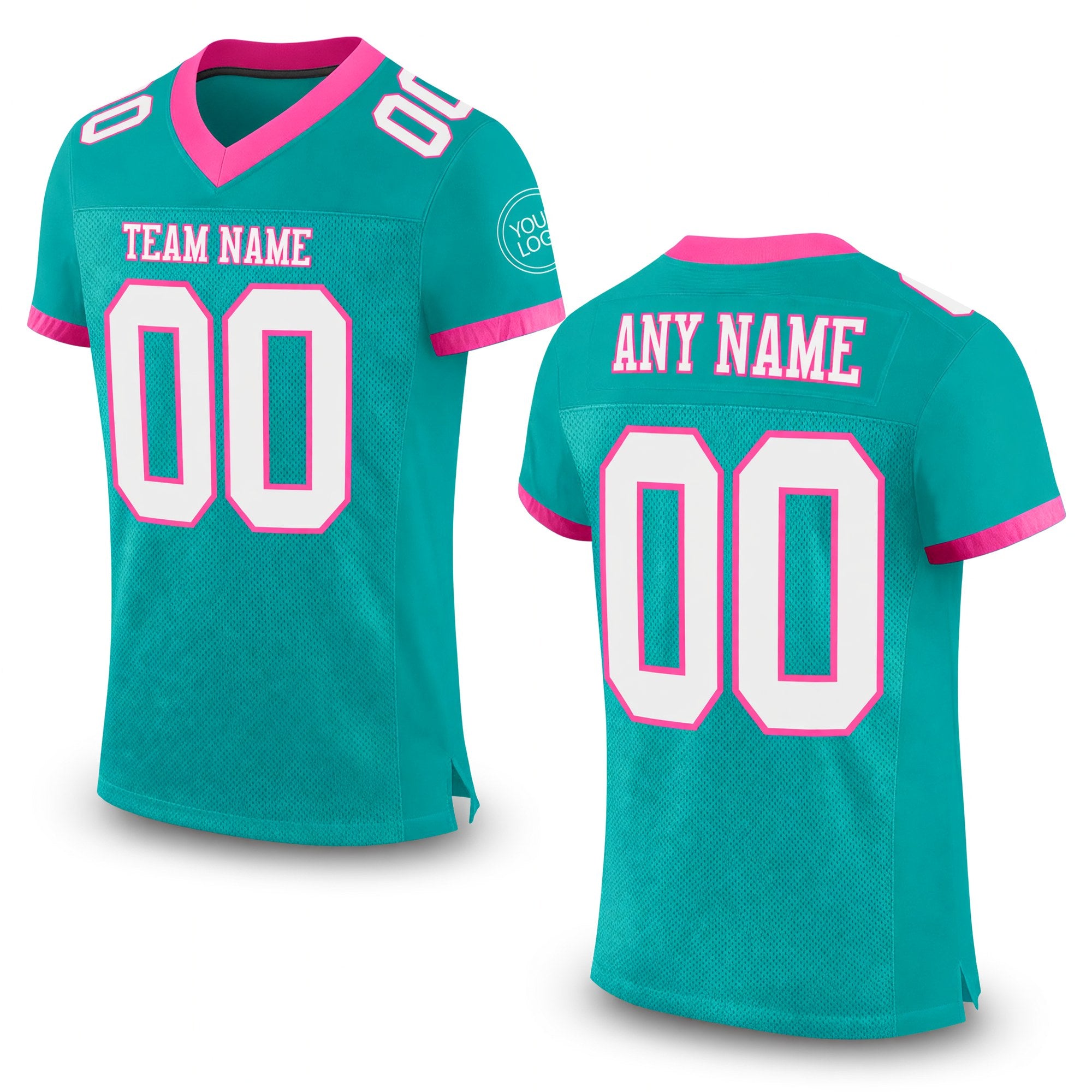 Custom Aqua White-Pink Mesh Authentic Football Jersey