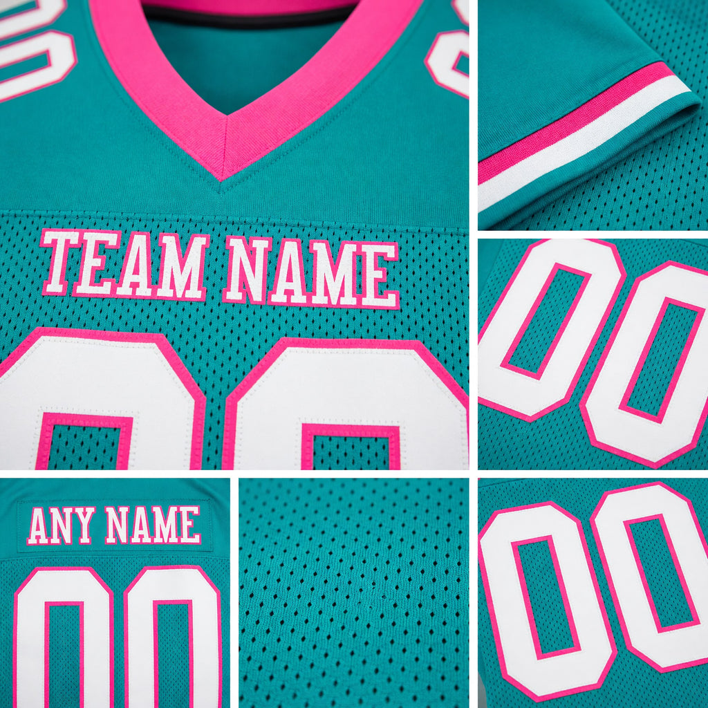 Custom Aqua White-Pink Mesh Authentic Football Jersey detail
