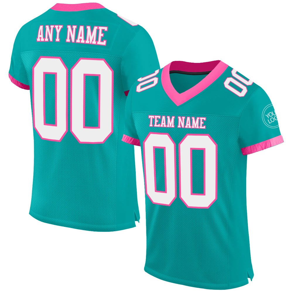 build pink aqua football white jersey authentic mesh aqua0179