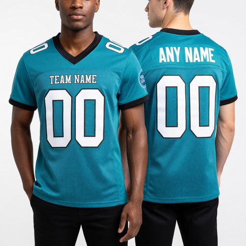 Custom Aqua White-Black Mesh Authentic Football Jersey worn front and back
