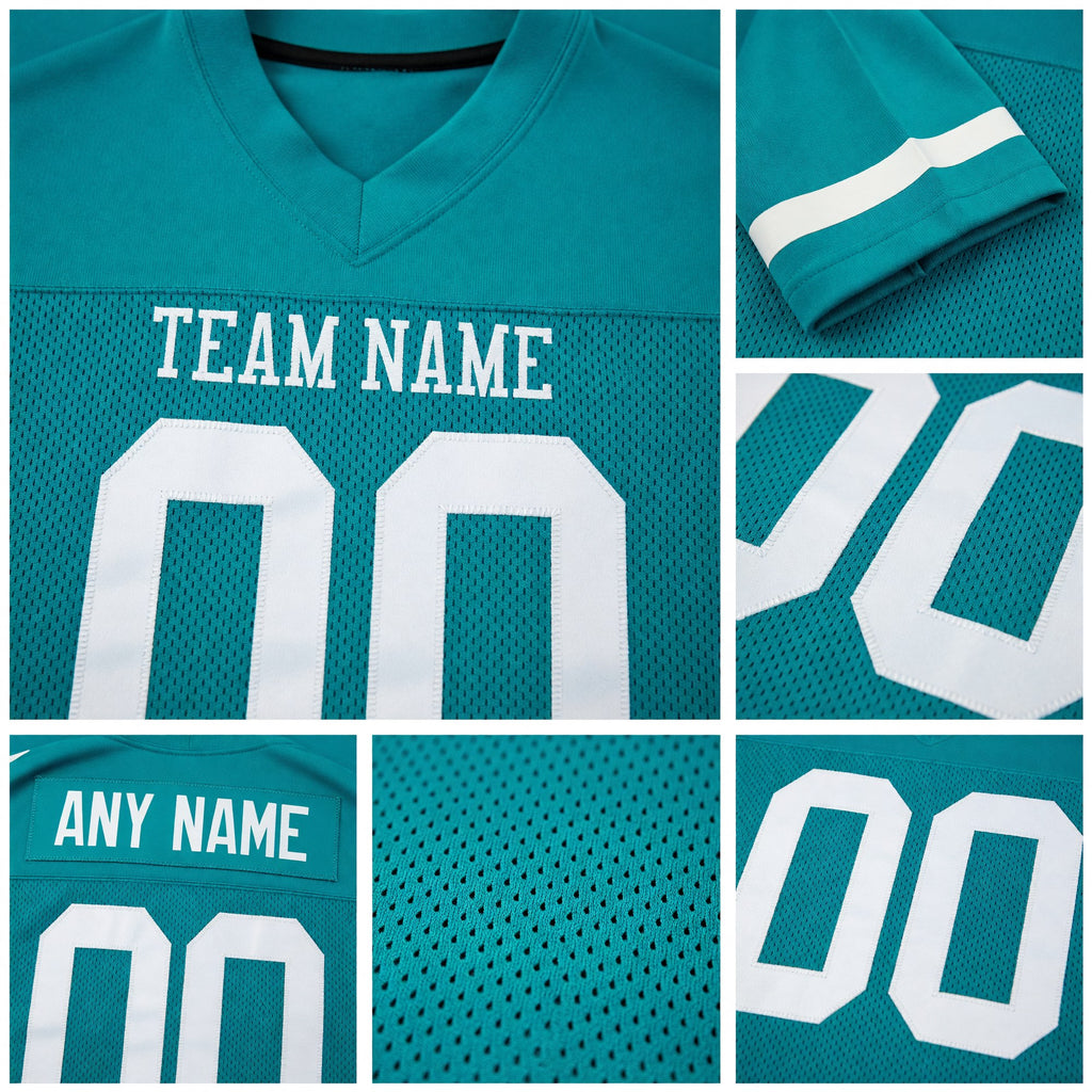 Custom Aqua White Mesh Authentic Football Jersey detail