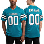 Custom Aqua White-Black Mesh Authentic Football Jersey worn front and back