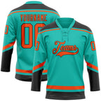 Custom Aqua Orange-Black Hockey Lace Neck Jersey photo 1
