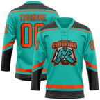 Custom Aqua Orange-Black Hockey Lace Neck Jersey photo 2