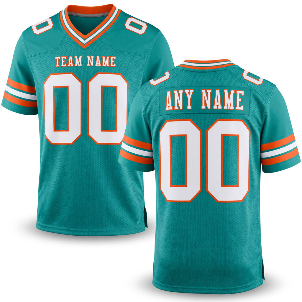 Custom Aqua White-Orange Authentic Football Jersey