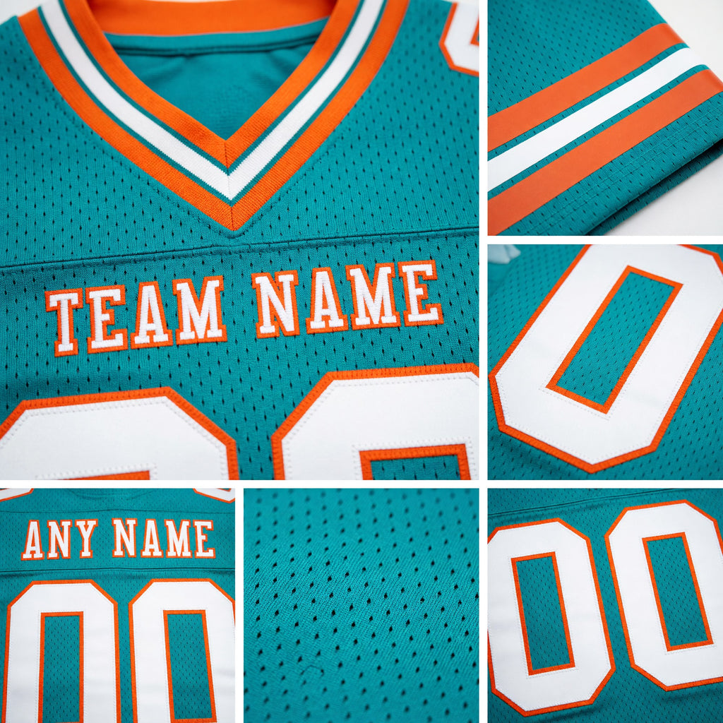 Custom Aqua White-Orange Authentic Football Jersey detail