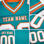 Custom Aqua White-Orange Authentic Football Jersey detail