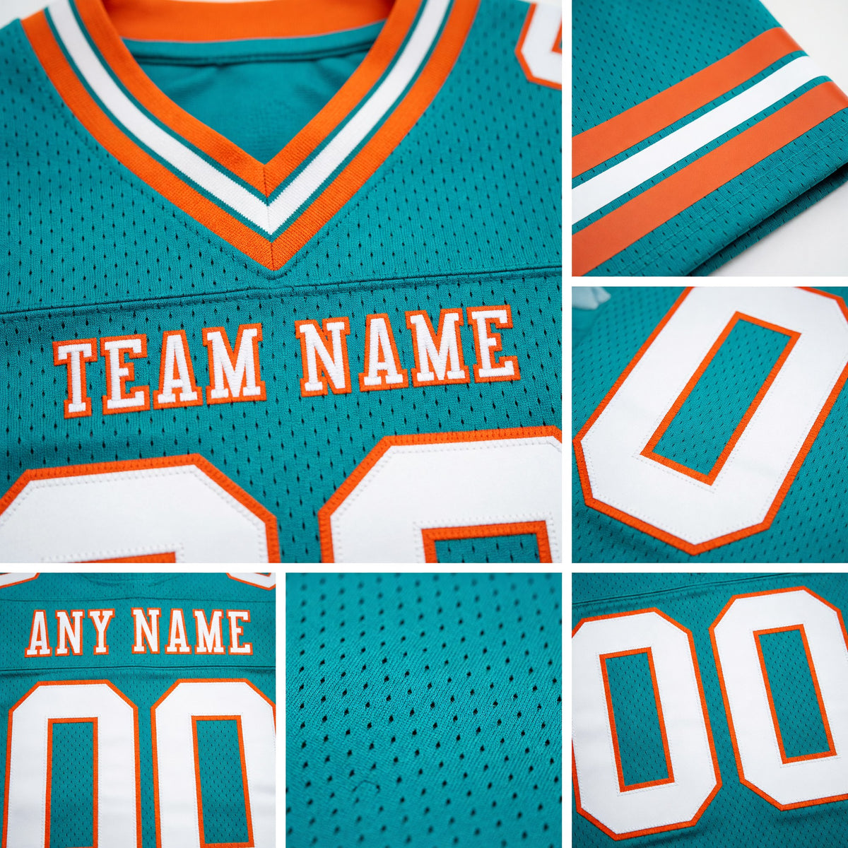 Custom Aqua White-Orange Authentic Football Jersey detail