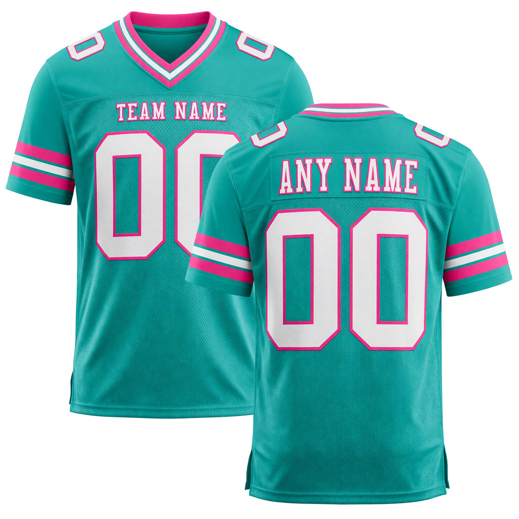 Custom Aqua White-Pink Authentic Football Jersey
