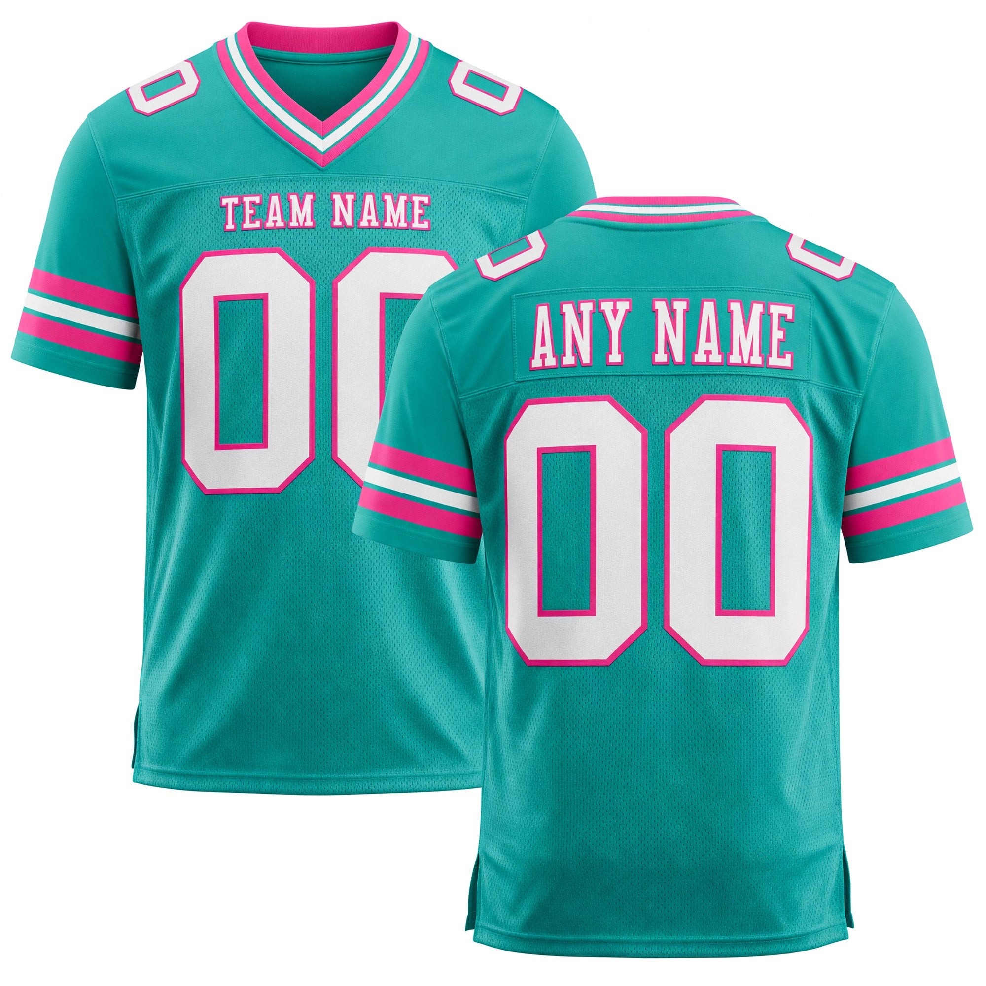 Custom Aqua White-Pink Authentic Football Jersey
