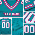 Custom Aqua White-Pink Authentic Football Jersey detail