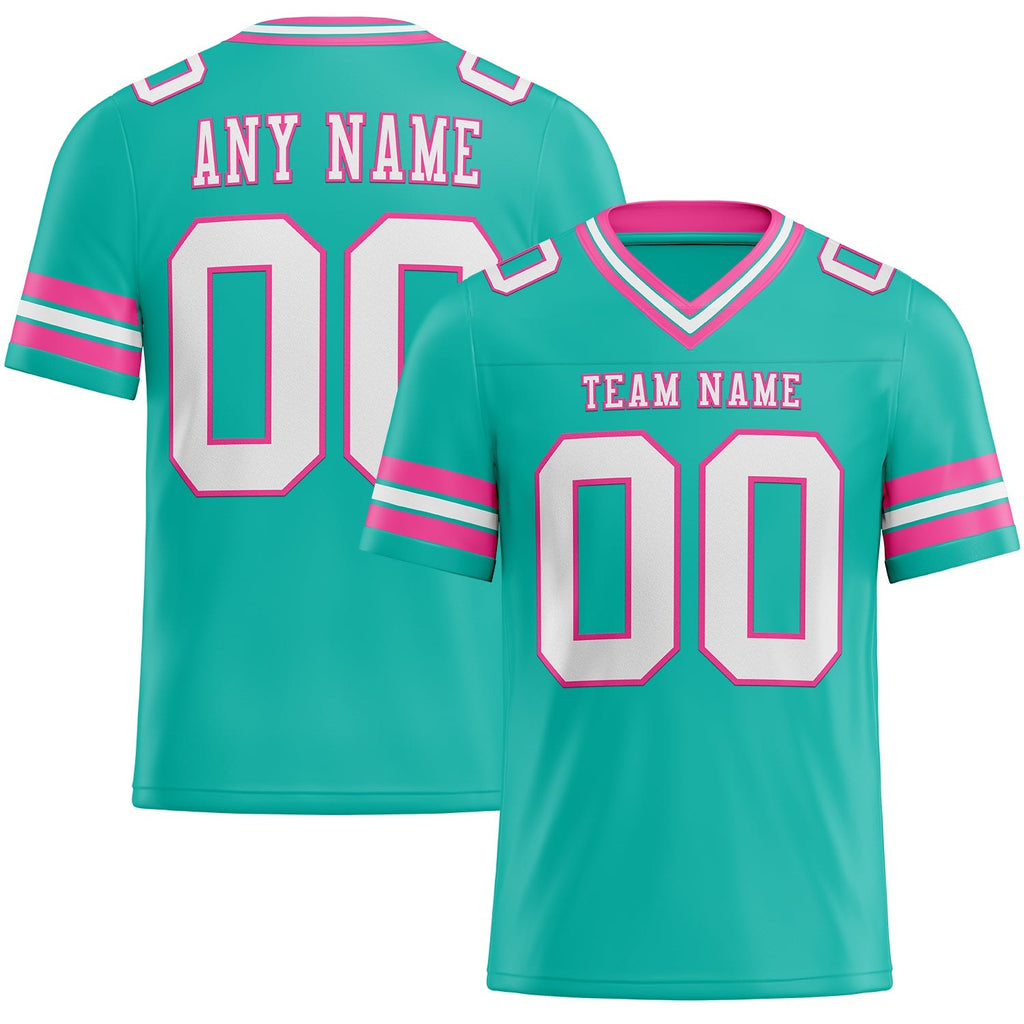 Custom Aqua White-Pink Authentic Football Jersey photo 1
