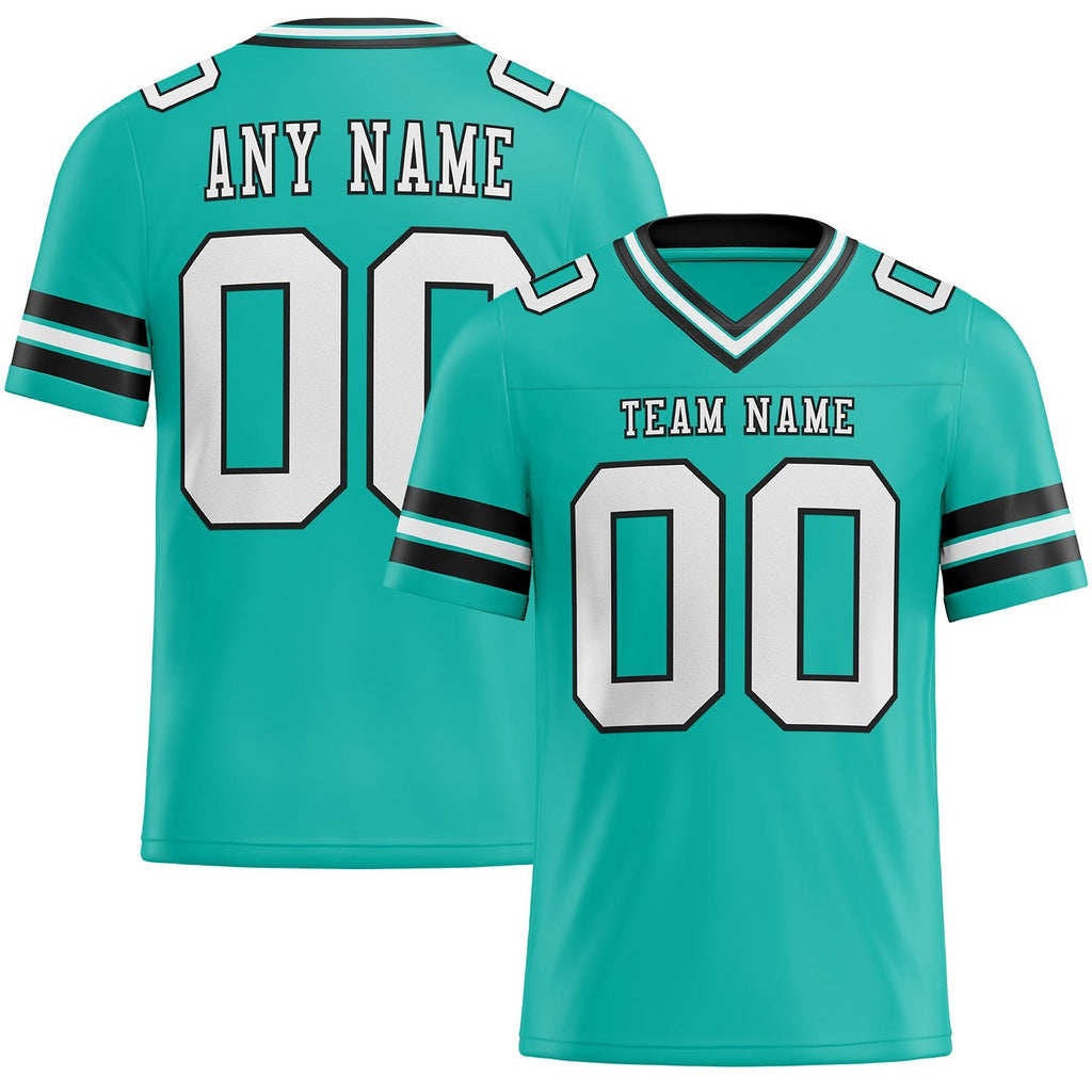 Custom Aqua White-Black Authentic Football Jersey photo 1